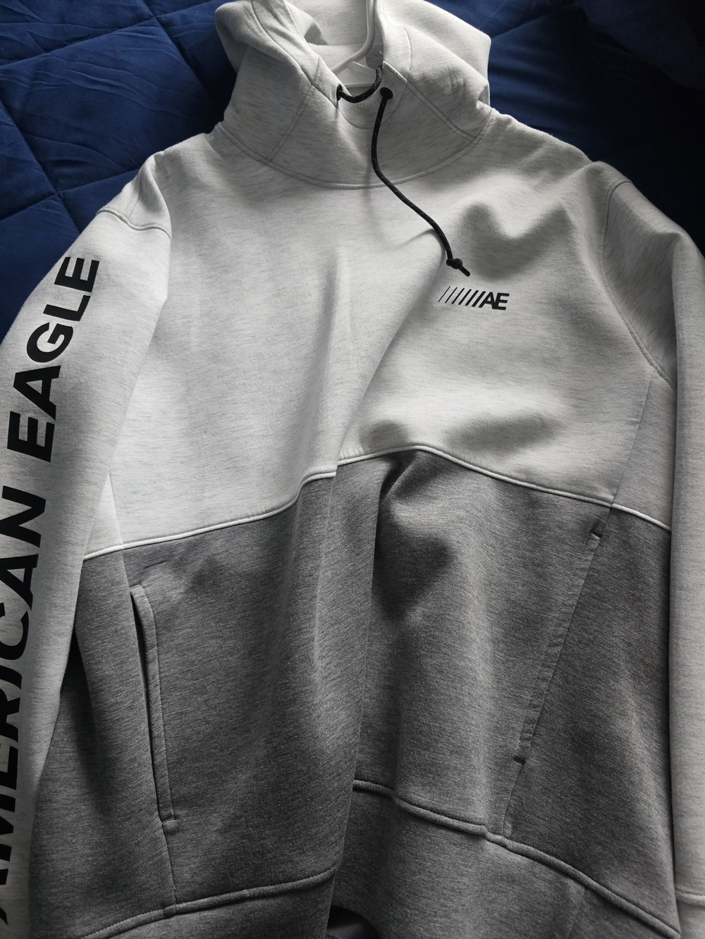 American Eagle Outfitters Grey & Black Logo Pullover Hoodie